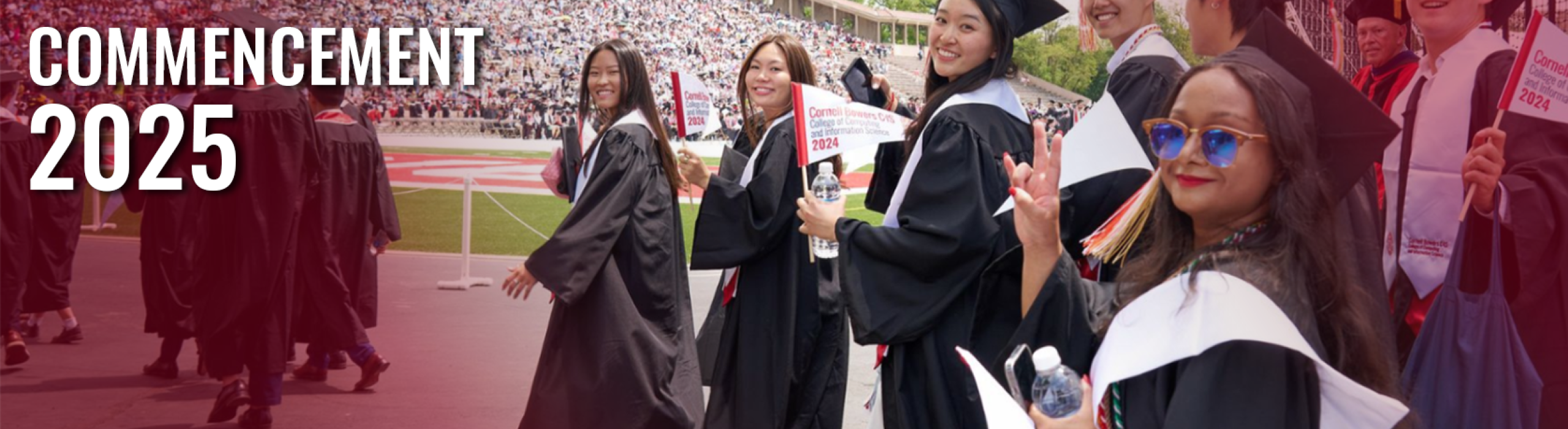 A color photo of students about to graduate with the text "Commencement 2025"