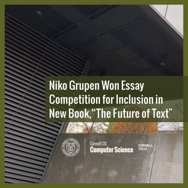 Niko Grupen Won Essay Competition for Inclusion in New Book—"The Future of Text"