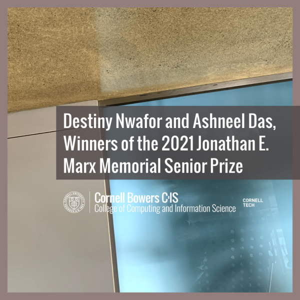 Destiny Nwafor and Ashneel Das, Winners of the 2021 Jonathan E. Marx Memorial Senior Prize